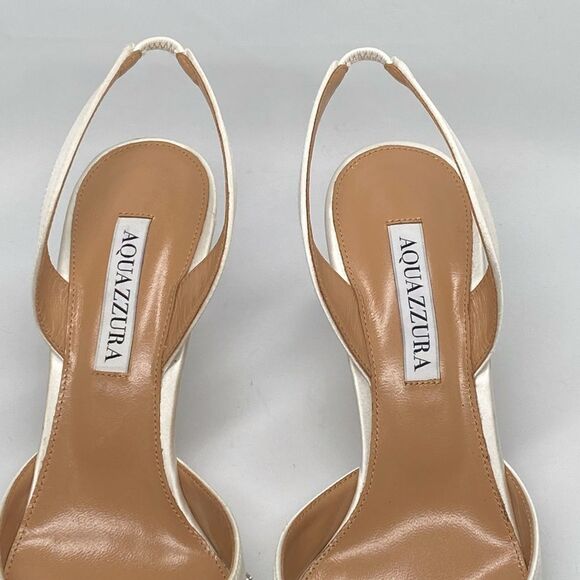 Aquazzura Gatsby 75 Crystal-Embellished Satin Pumps size 37 - Picture 6 of 16